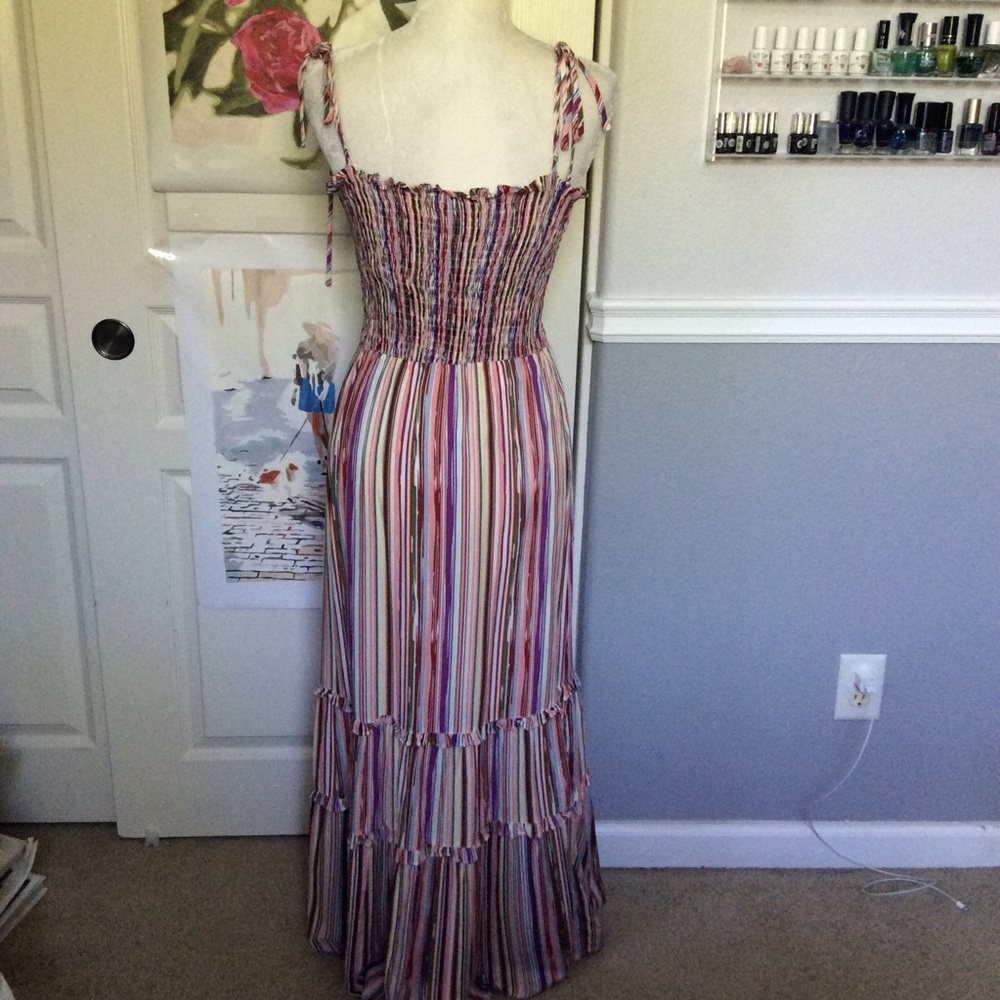 Colorful Striped Smocked Maxi Boho Ruffle Dress - Picture 5 of 8